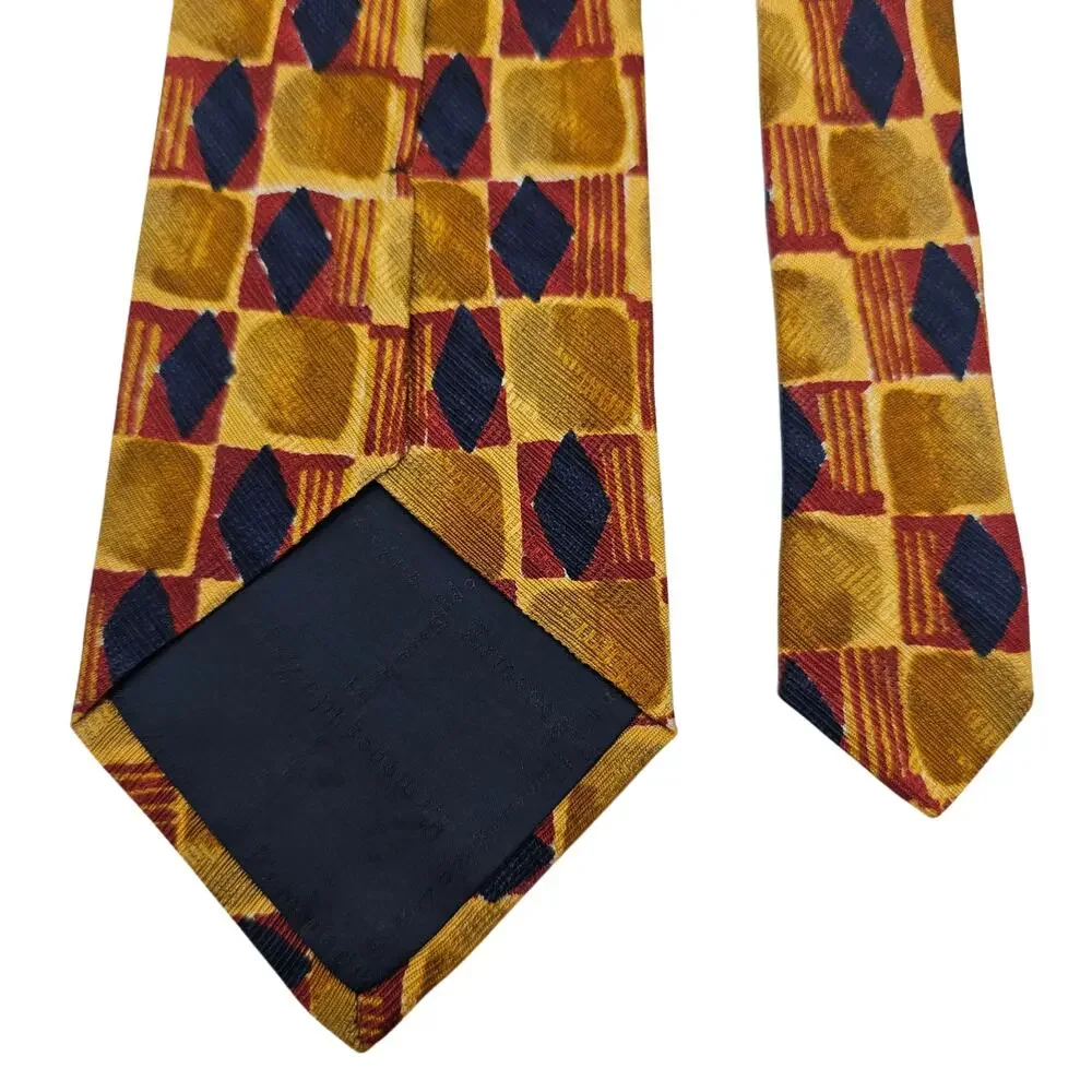 Ermenegildo Zegna Silk Tie Gold Red Blue Geometric Diamond Designer Italy 58.25